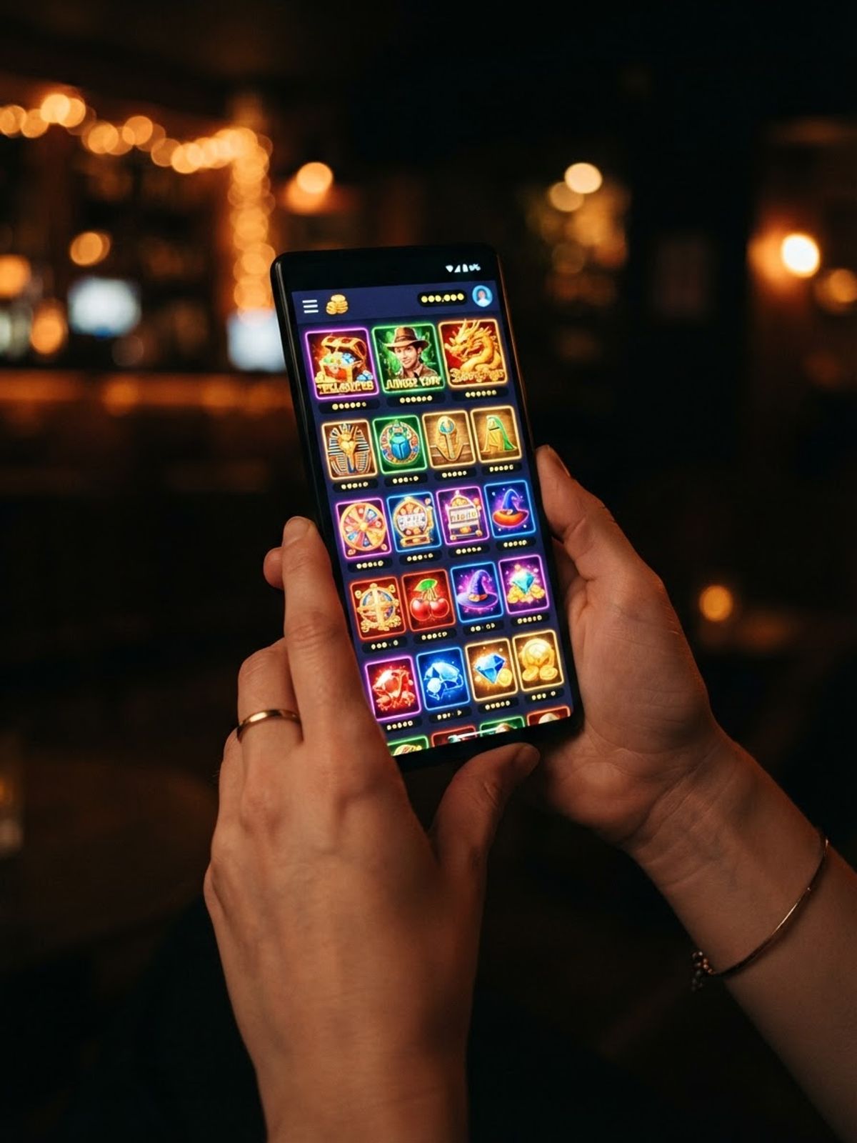 Téléphone affichant application de casino mobile